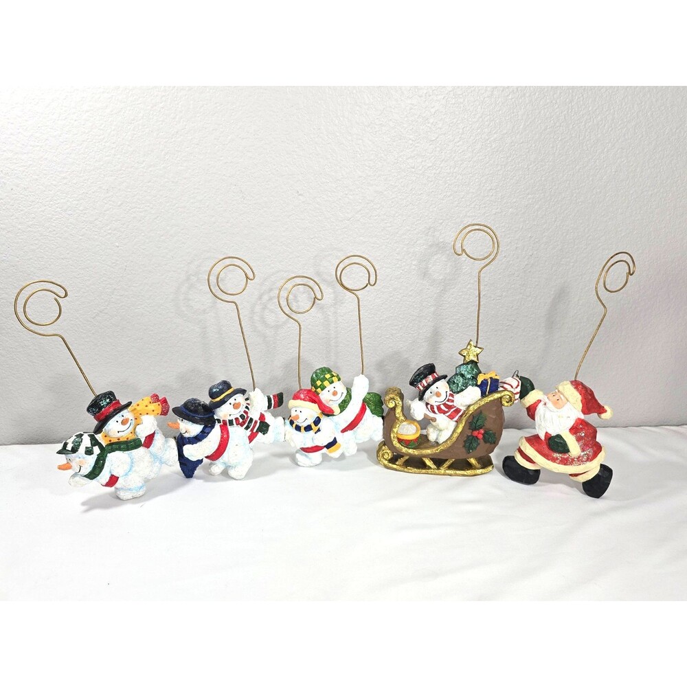 Vintage 2002 Enesco Snowmen & Santa Hinged Folding Photo Card Holder Whimsical